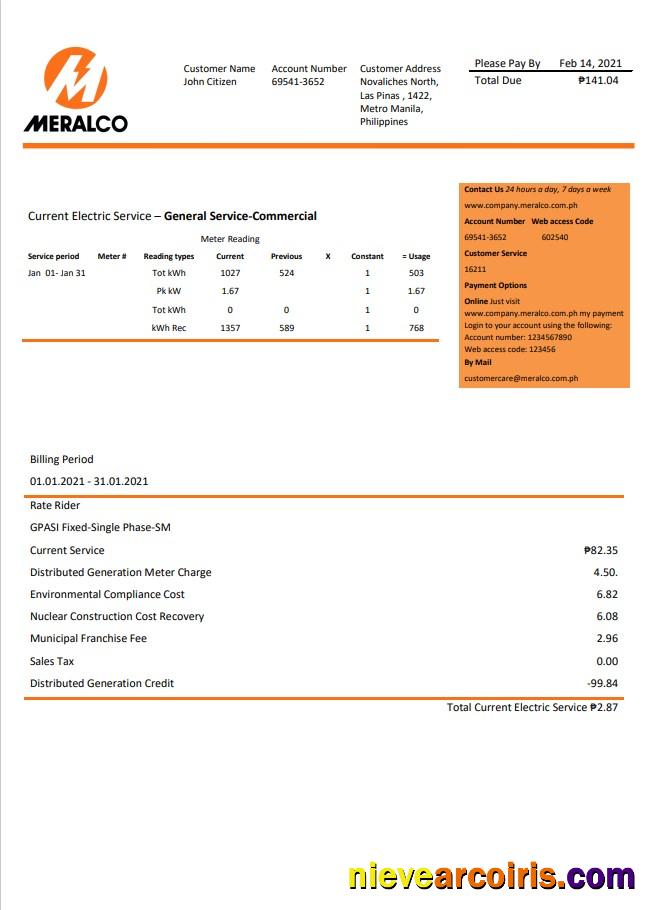 Philippines Manila Electric Company Meralco electricity utility bill
